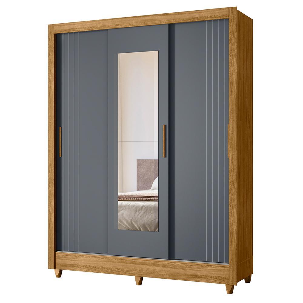 Guarda Roupa Solteiro Bolívia 3 Portas Deslizantes Freijó/cinza Com Espelho - Moval