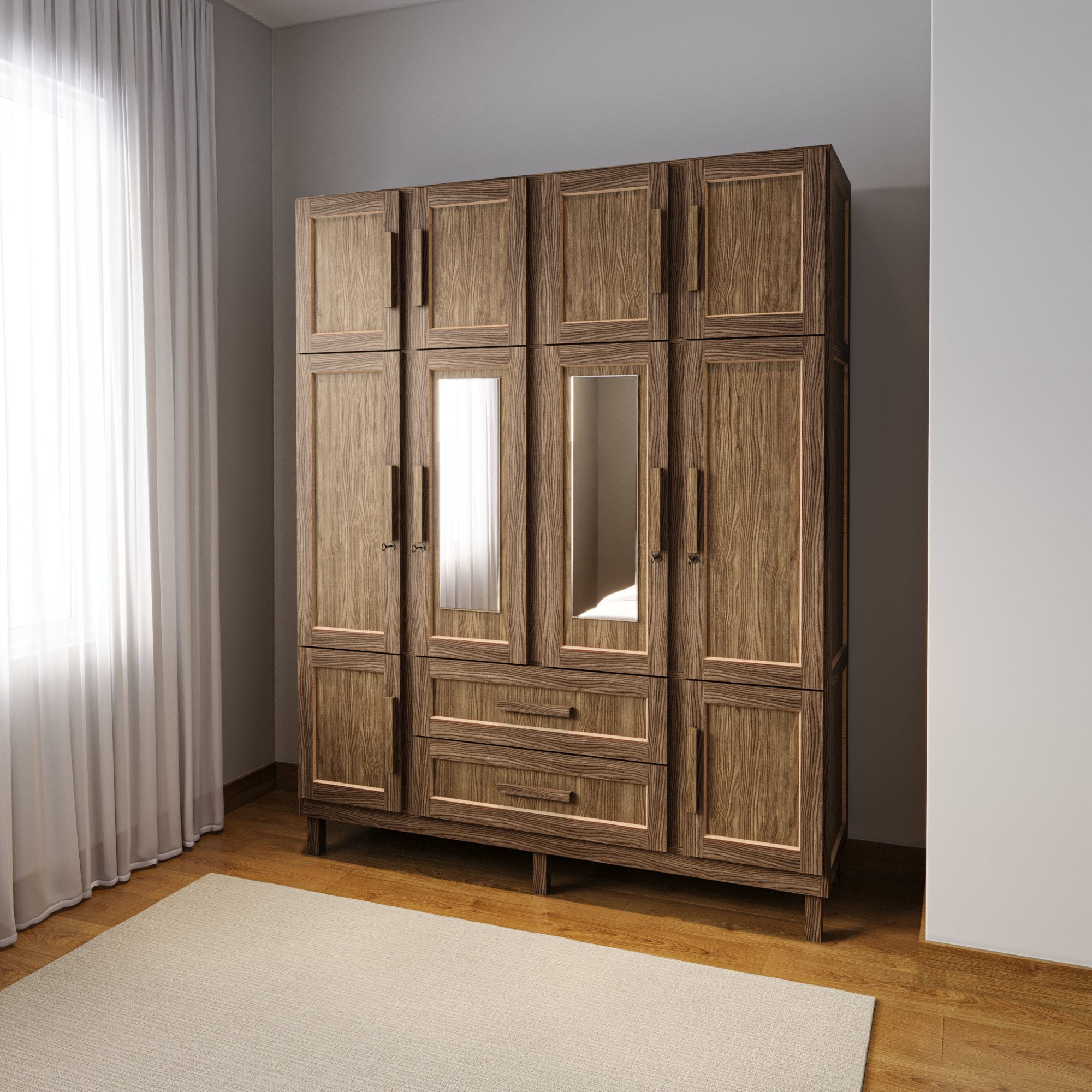 Guarda-roupa Casal Com Espelho 10 Portas 2 Gavetas Maceió Imbuia Natural