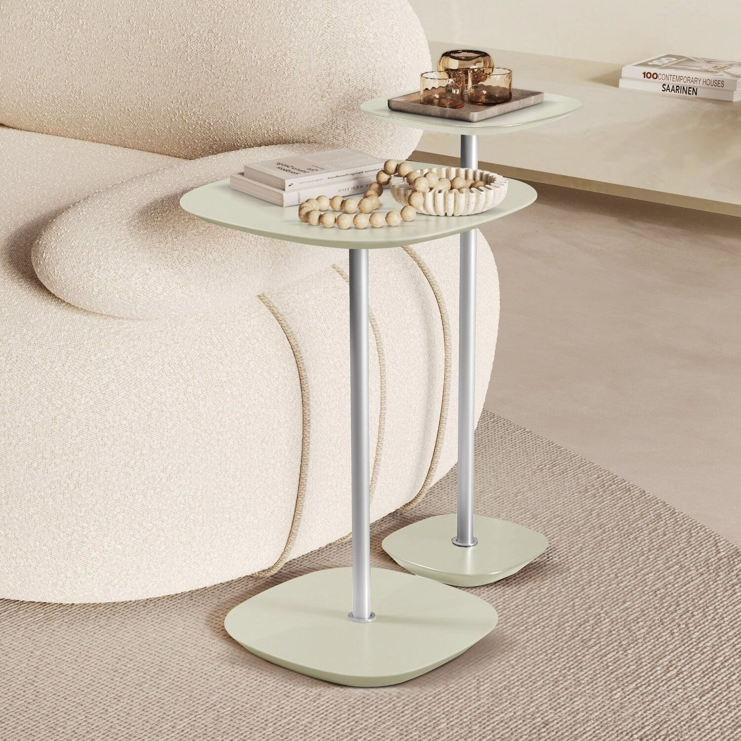 Conjunto Mesa Lateral Florença Alta E Baixa - Lf 049 Off White/cromado