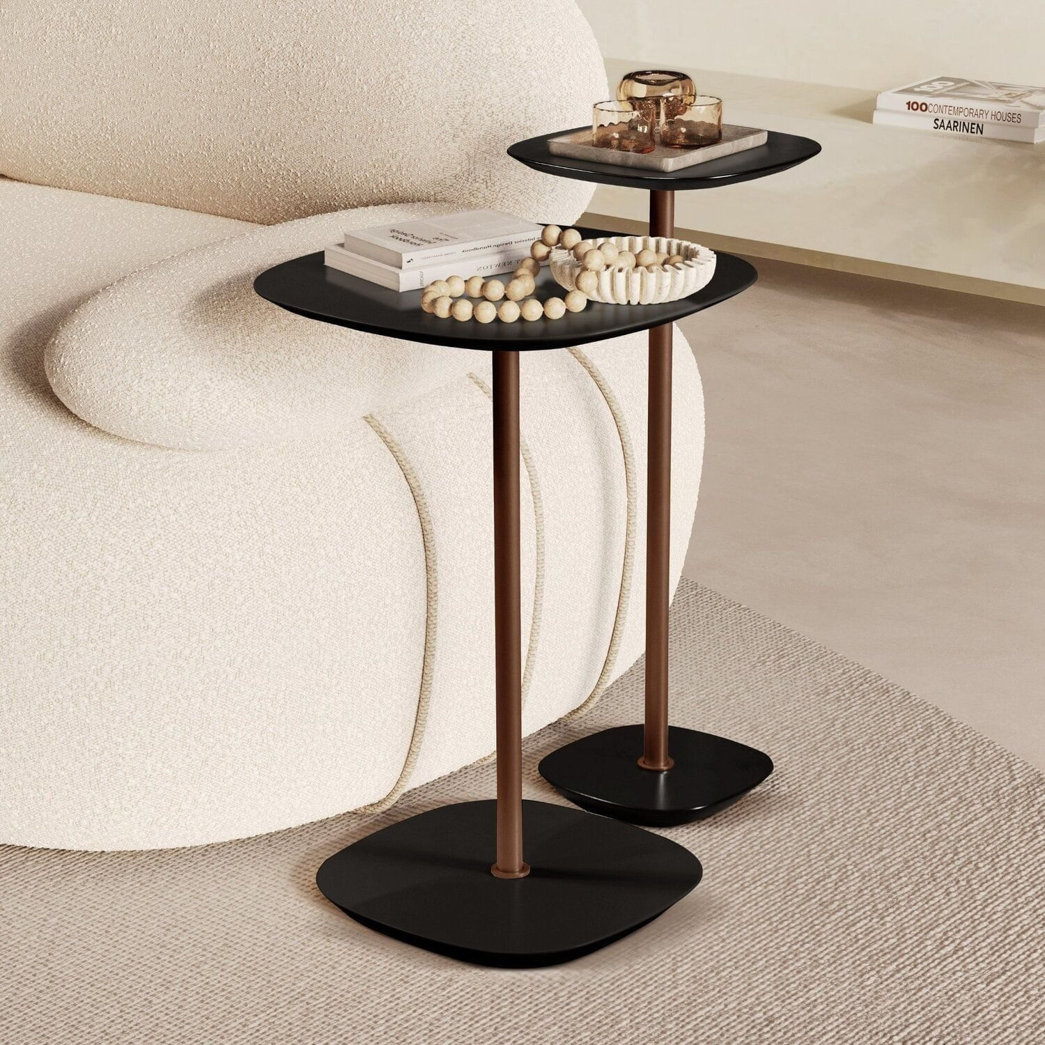 Conjunto Mesa Lateral Florença Alta E Baixa - Lf 049 Preto/café