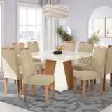 Conjunto Mesa Dalia Com 8 Cadeiras 80x135x135 Cm Euca/bege