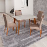 Conjunto Mesa Verona Com 4 Cadeiras De Madeira Maciça E Estofada Bella Authentic Champagnhe/off White/bege