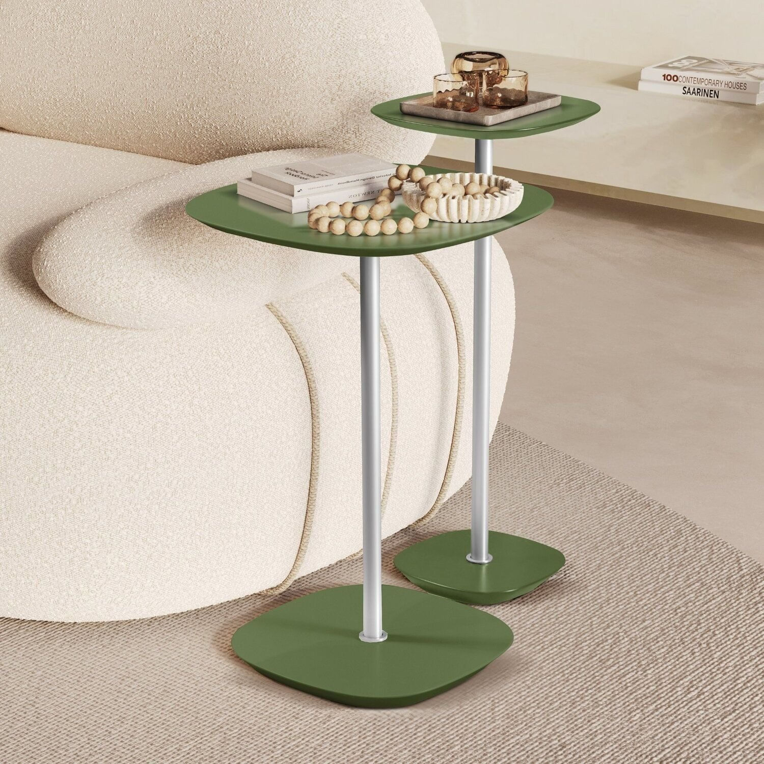 Conjunto Mesa Lateral Florença Alta E Baixa - Lf 049 Verde/cromado