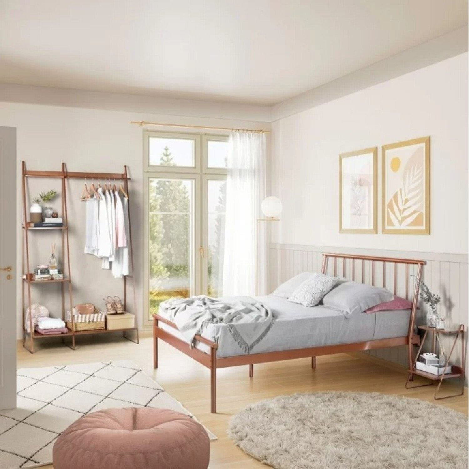 Conjunto Cama Queen 2 Mesa De Cabeceira E Arara De Roupas Em Aço Begônia Cabecasa Madeiraoriginals Cobre