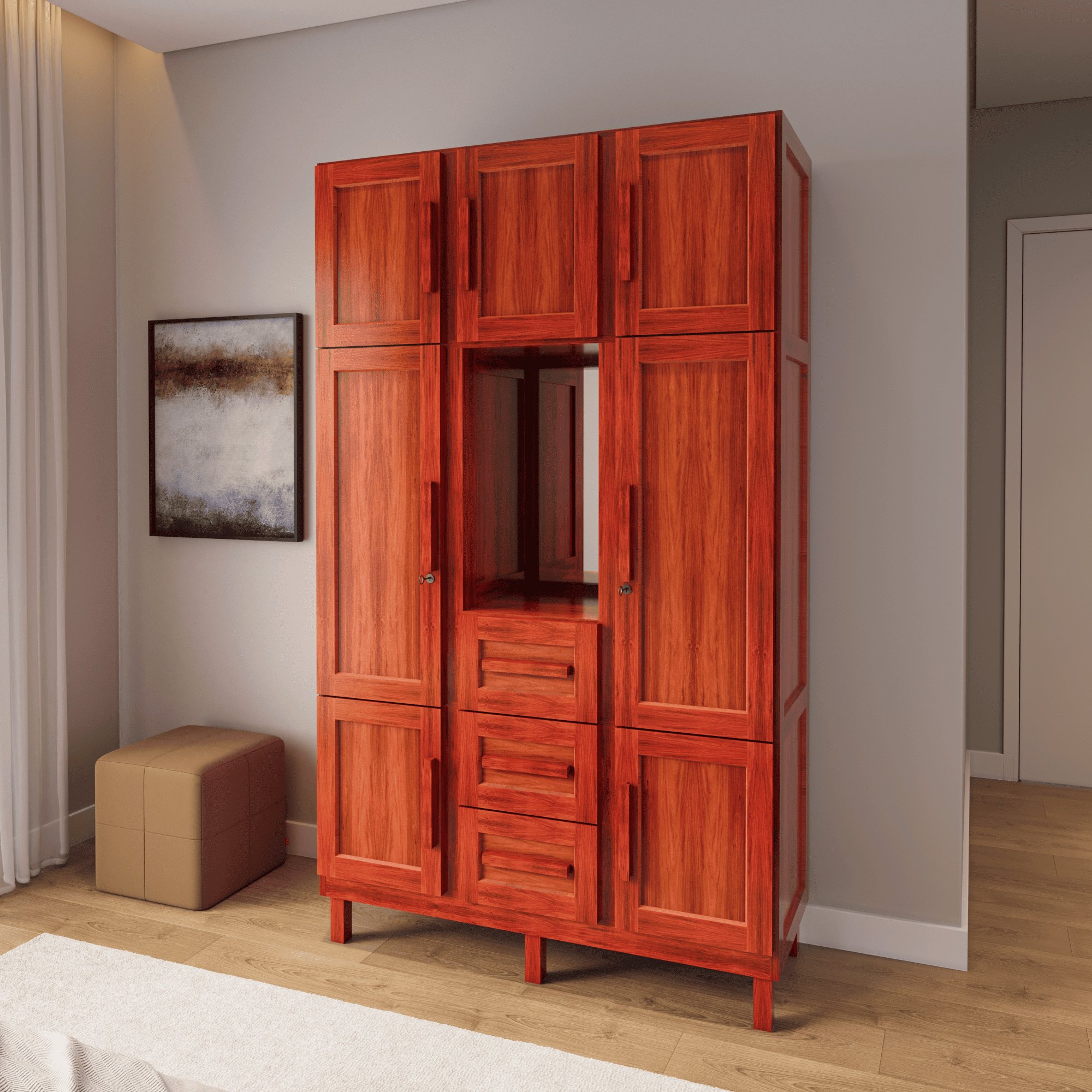 Guarda-roupa Solteiro Com Espelho 7 Portas 3 Gavetas Belém Capelinha Mel