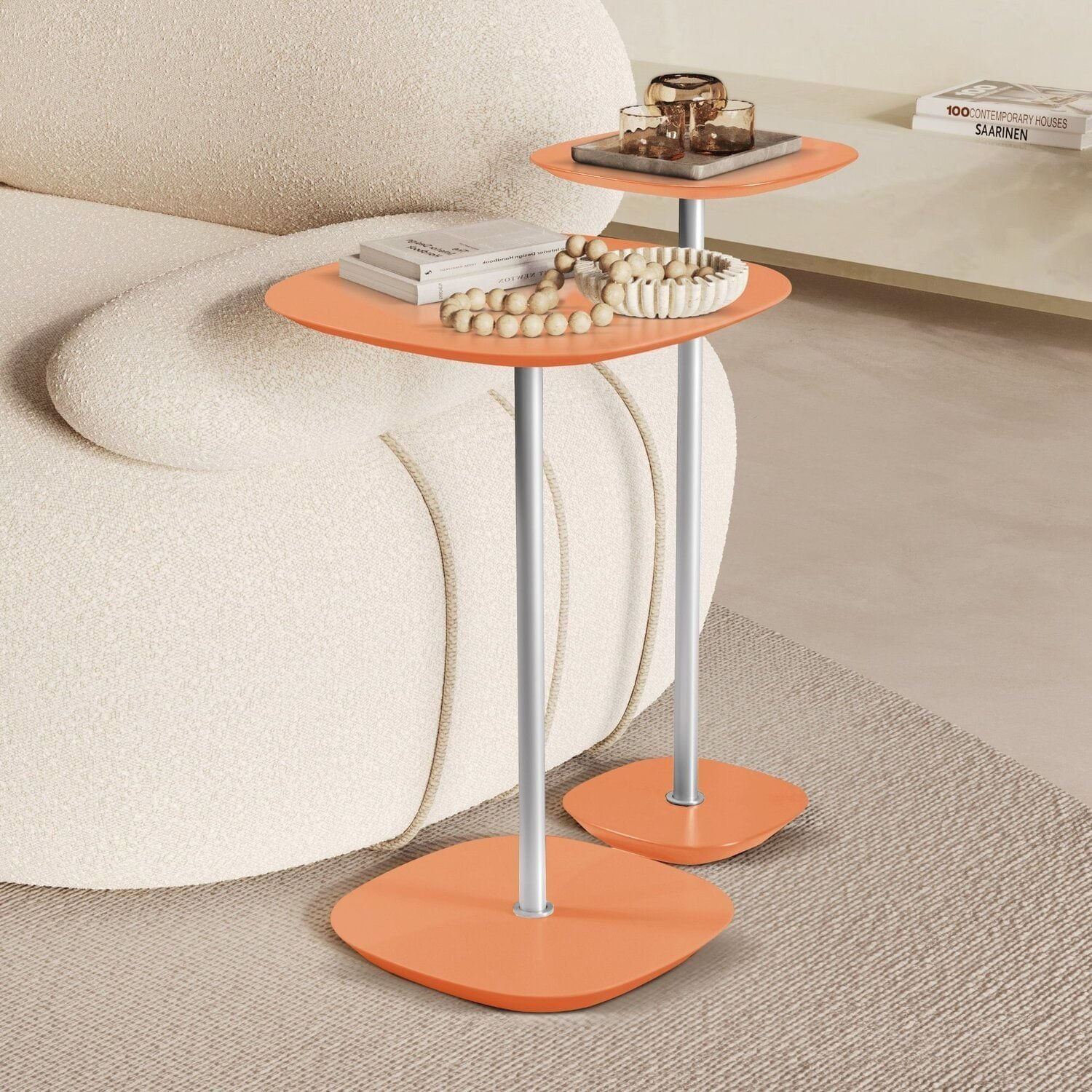 Conjunto Mesa Lateral Florença Alta E Baixa - Lf 049 Coral/cromado