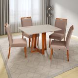 Conjunto Mesa Itália Com 4 Cadeiras De Madeira Maciça E Estofada Bella Authentic Expresso Móveis Champagnhe/off White/capuccino