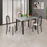Conjunto De Mesa Tubular 120cm X 75cm Tampo Em Granito Topázio Com 4 Cadeiras Iris Arabesco/preto