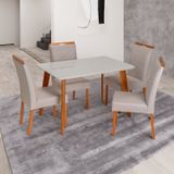 Conjunto Mesa Verona Com 4 Cadeiras De Madeira Maciça, Estofada E Bordada Liz Authentic Champagnhe/off White/cinza