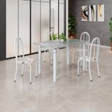 Conjunto De Mesa Tubular 120cm X 75cm Tampo Em Granito Topázio Com 4 Cadeiras Iris Arabesco/ Branco