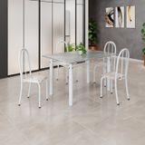 Conjunto De Mesa Tubular 120cm X 75cm Tampo Em Granito Topázio Com 4 Cadeiras Iris Bege / Branco