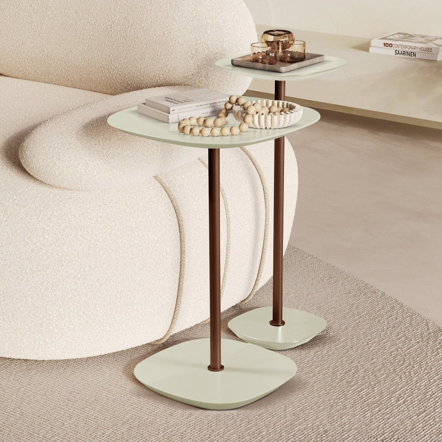 Conjunto Mesa Lateral Florença Alta E Baixa - Lf 049 Off White/café