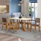 Conjunto Mesa Clara Com 6 Cadeiras Em Madeira Maciça Fendi