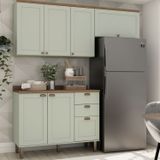 Cozinha Compacta Com Tampo 6 Portas 3 Gavetas Iluminata Verde Mint