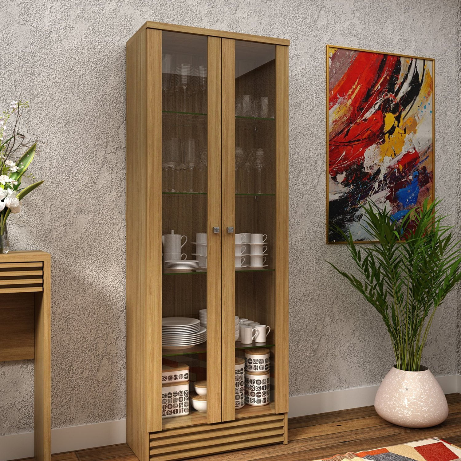 Cristaleira Com 2 Portas Em Vidro Cr6002 Natural