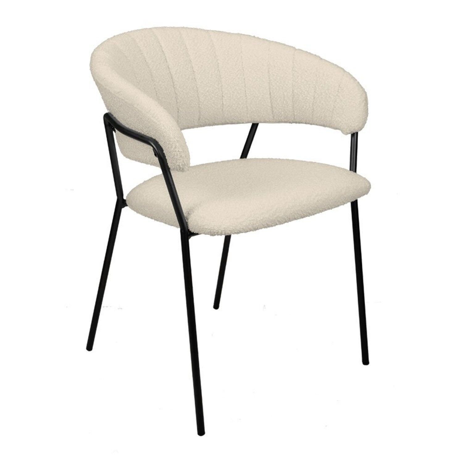 Cadeira Sala De Jantar Mara Com Braços Estofada Base Em Aço Bouclé Off White