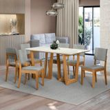 Conjunto Mesa Clara Com 6 Cadeiras Em Madeira Maciça Cinza