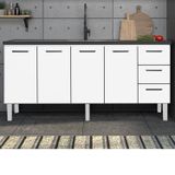 Balcão Para Pia De Cozinha 200cm 4 Portas 3 Gavetas Vênus Branco