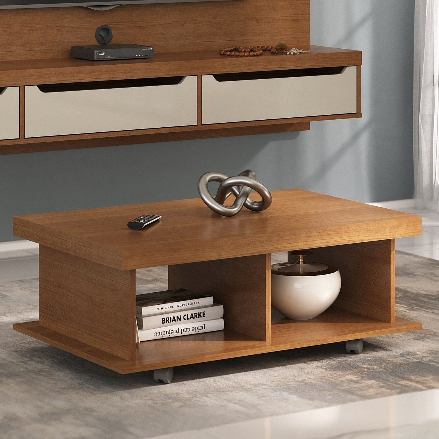 Mesa De Centro Retangular Tamburato Com Rodizios Dunas Cinamomo