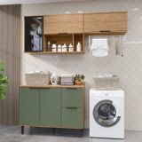 Lavanderia Modulada Com 2 Aéreos E 1 Balcão Com Tampo 100% Mdf Freijó/jade