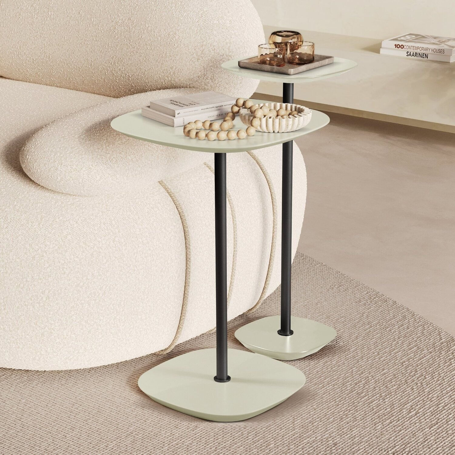 Conjunto Mesa Lateral Florença Alta E Baixa - Lf 049 Off White/preto