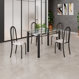 Conjunto De Mesa Tubular 120x75cm Tampo Em Vidro Com 4 Cadeiras Iris B Bege/preto