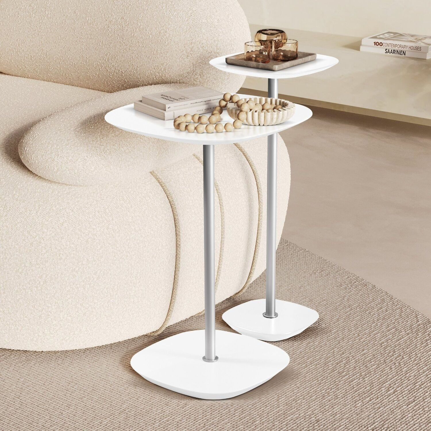 Conjunto Mesa Lateral Florença Alta E Baixa - Lf 049 Branco/cromado