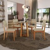 Conjunto Mesa Elma Com 4 Cadeiras Madeira Maciça Bege