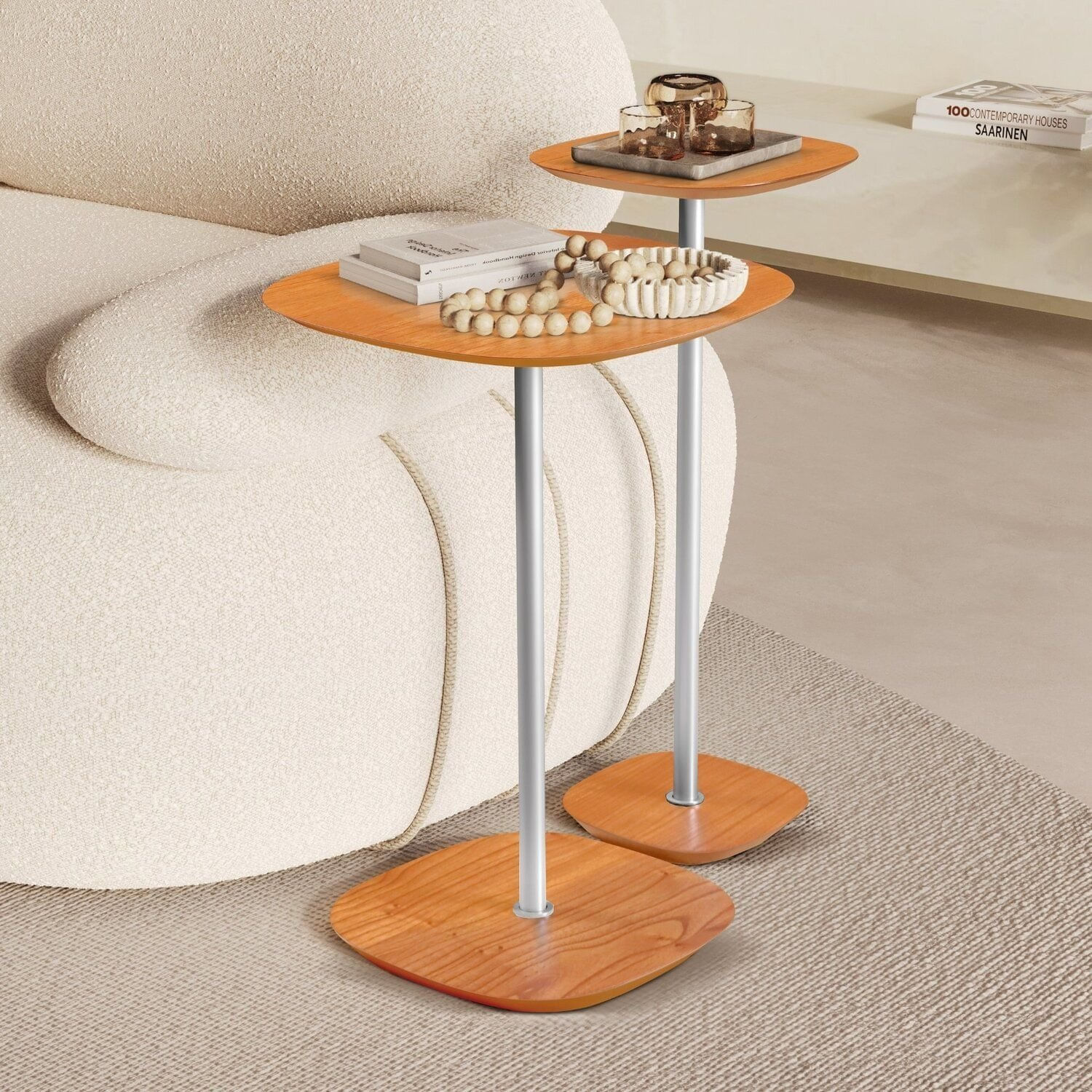 Conjunto Mesa Lateral Florença Alta E Baixa - Lf 049 Cinamomo/cromado