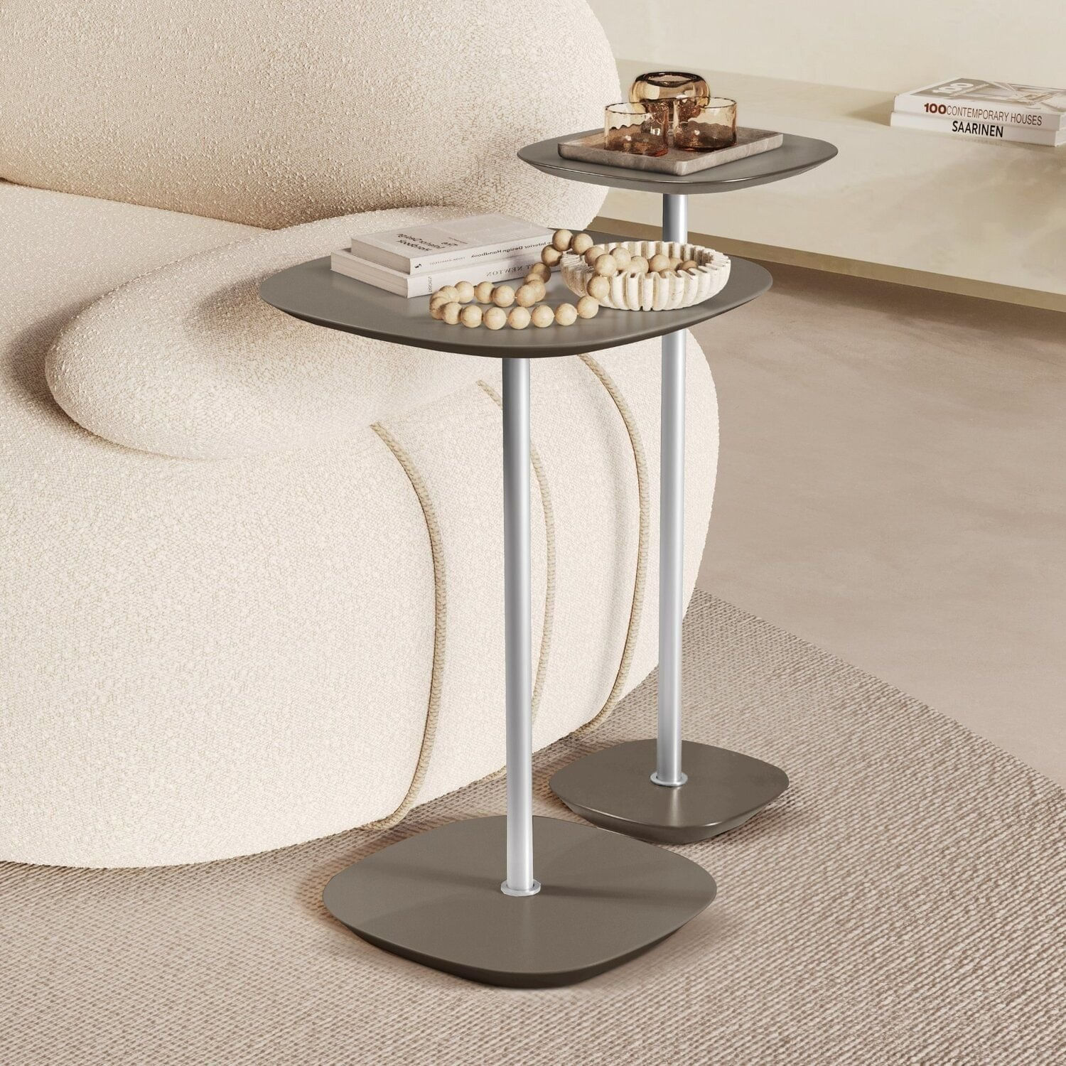 Conjunto Mesa Lateral Florença Alta E Baixa - Lf 049 Concreto/cromado