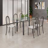 Conjunto De Mesa Tubular 140cm X 75cm Tampo Em Vidro Incolor Com 6 Cadeiras Iris B Arabesco / Prata
