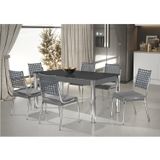 Conjunto Sala De Jantar Mesa Natani 160x90cm Com 6 Cadeiras Natani Junco Cinza/preto/cromado