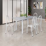 Conjunto De Mesa Tubular 140cm X 75cm Tampo Em Granito Ocre Com 6 Cadeiras Iris B Arabesco/ Branco