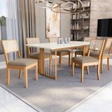 Conjunto Mesa Eva Com 6 Cadeiras Em Madeira Maciça Amendoa