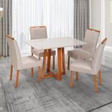 Conjunto Mesa Itália Com 4 Cadeiras De Madeira Maciça, Estofada E Bordada Liz Authentic Expresso Móv Champagnhe/off White/cinza