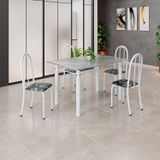 Conjunto De Mesa Tubular 120cm X 75cm Tampo Em Granito Topázio Com 4 Cadeiras Iris Preto / Branco