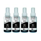 Kit 4x Tintas Pretas Epson 664 T664 L395 L380 L375 L220 L455 Original