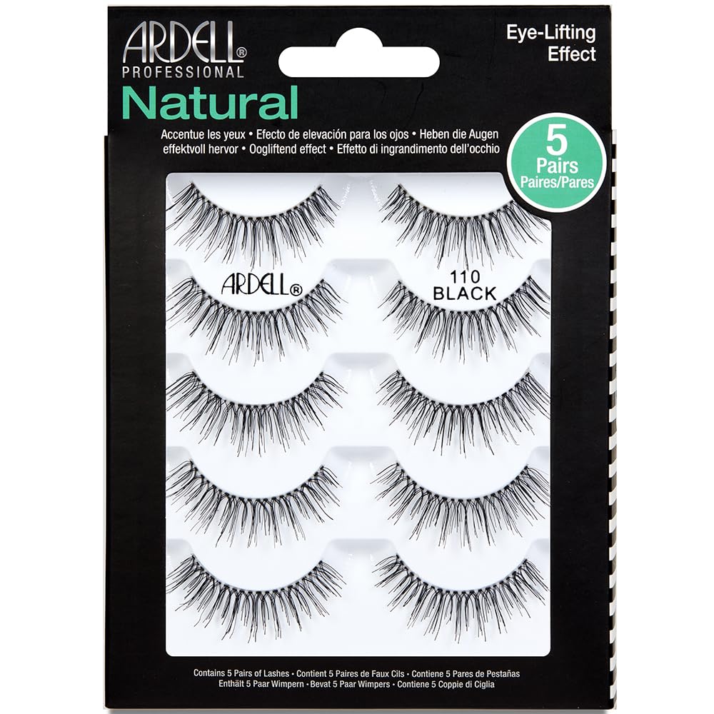 Cílios Postiços Ardell Natural 110 Black, 5 Pares Por Pacote