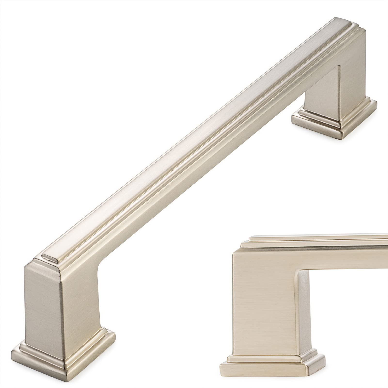 Cabinet Pull Handle Koofizo Stepped Bar, Níquel Escovado, Pacote Com 10