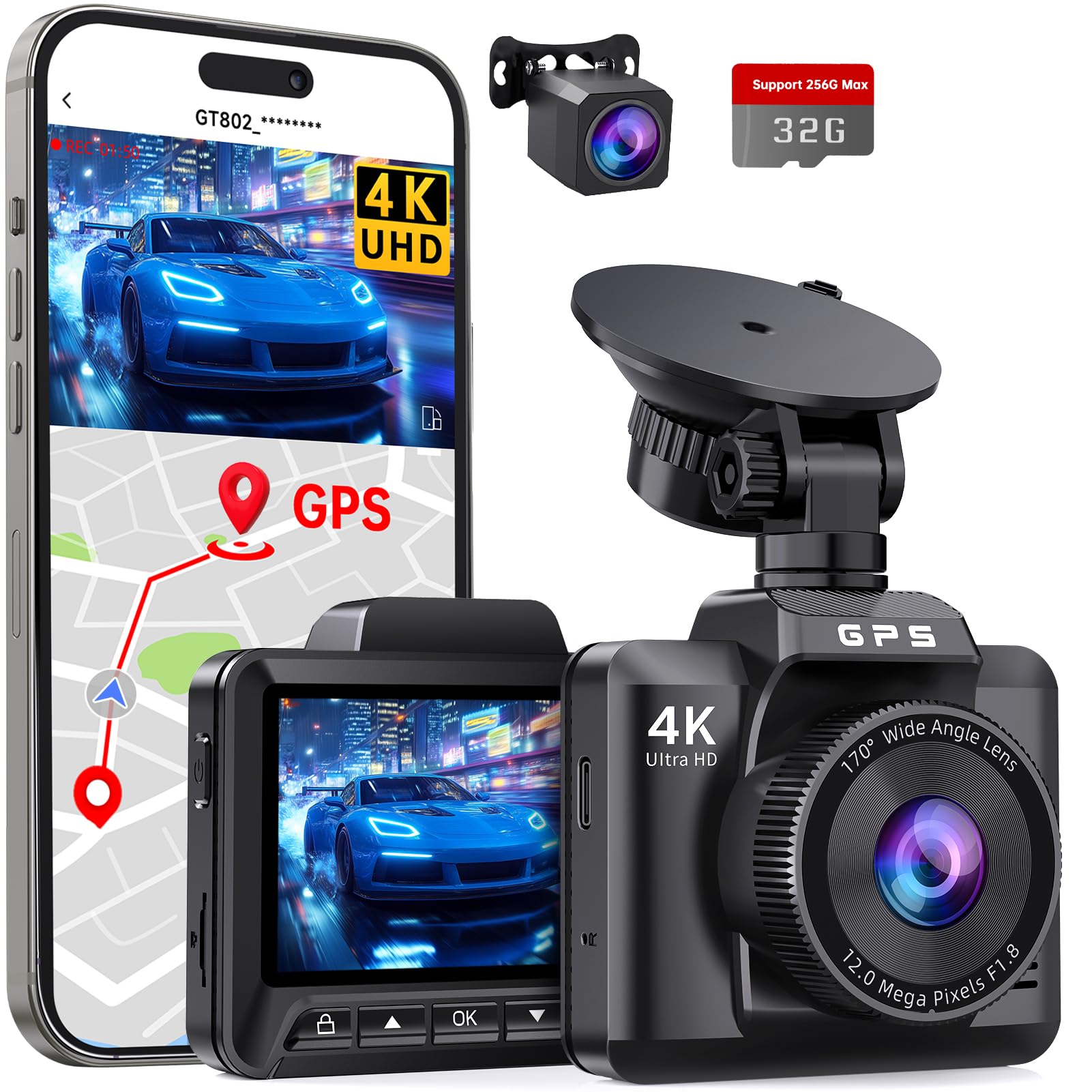 Dash Cam Ecomoment Gt802 4k+1080p Gravação Frontal E Traseira