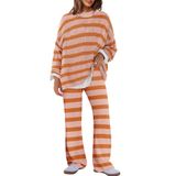 Lounge Set Panadila, Suéter Listrado Feminino, Rosa, Laranja, L