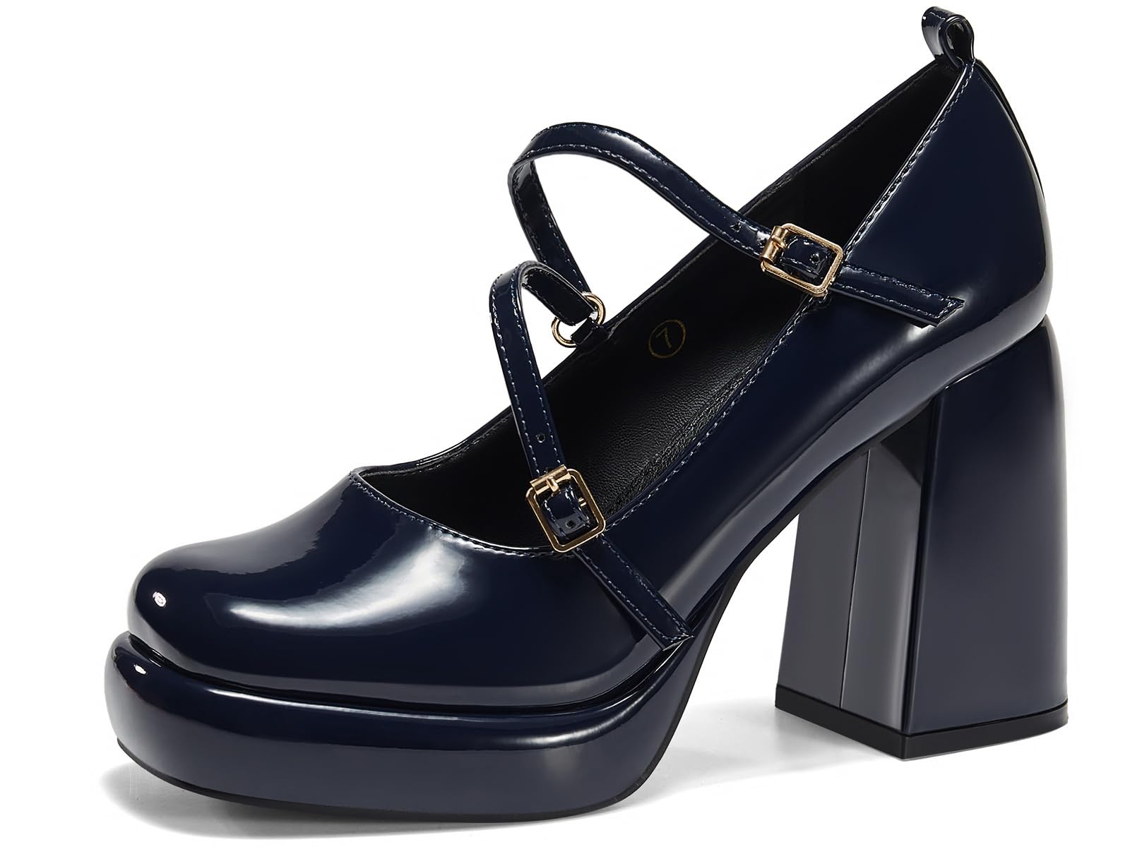 Saltos Plataforma Coutgo Femininos Mary Jane Chunky Heel Navy 37