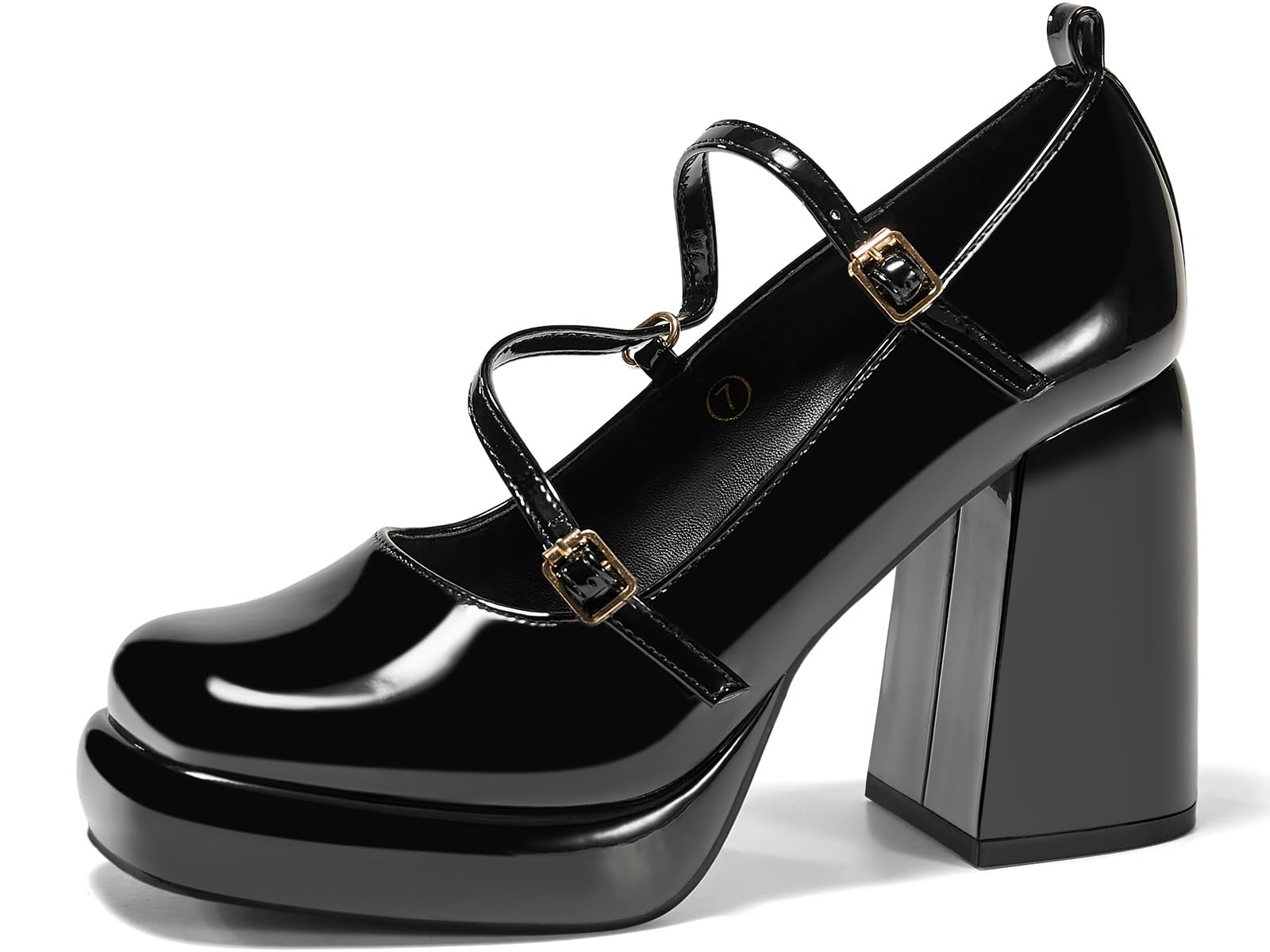 Saltos Plataforma Coutgo Femininos Mary Jane, Pretos, Tamanho 9