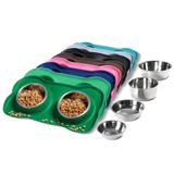 Tigelas Para Cães De Estimação Hubulk Em Aço Inoxidável Com Tapete De Silicone Sem Derramamento