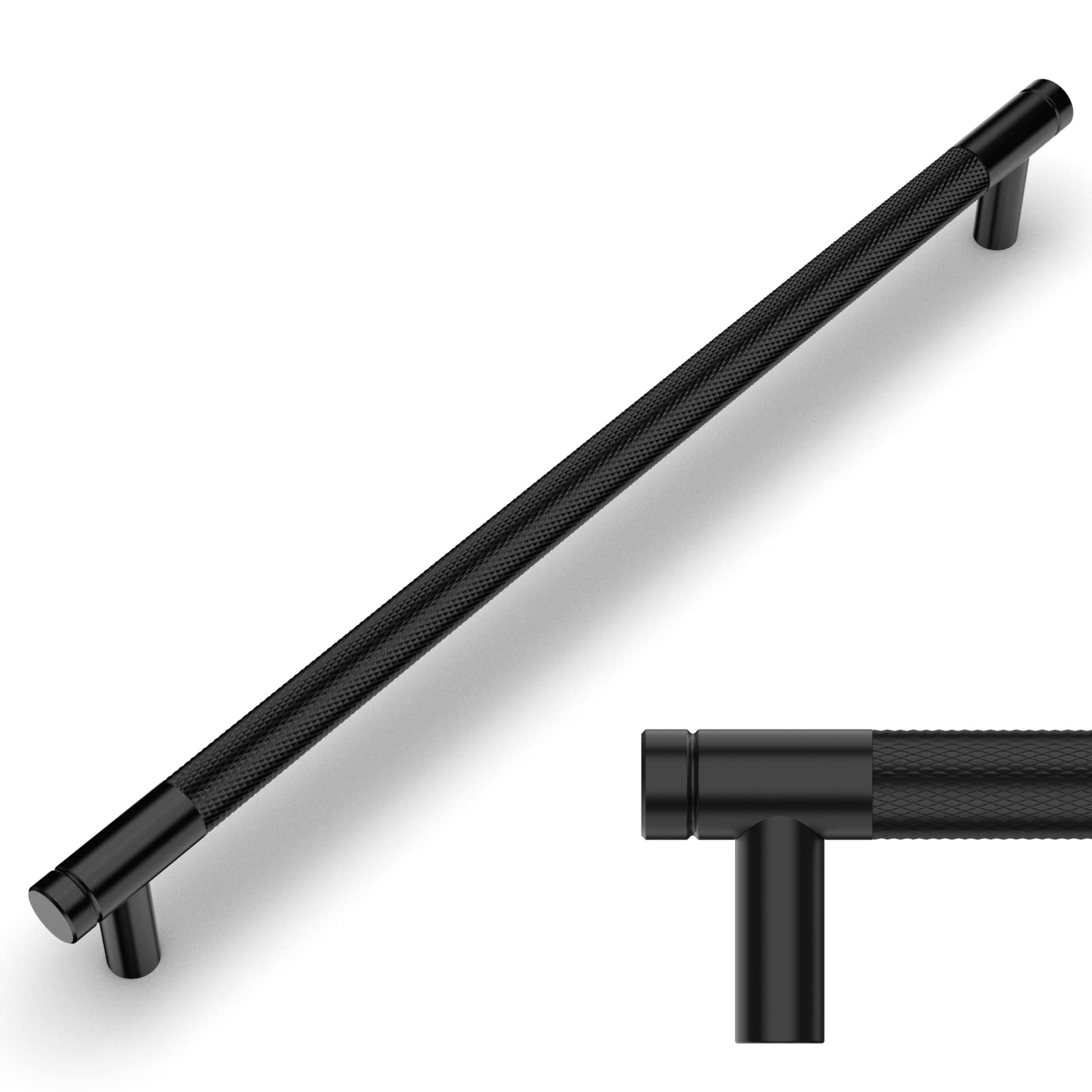 Cabinet Pulls Amerdeco Knurled Matte Black, 10 Polegadas, Pacote Com 10