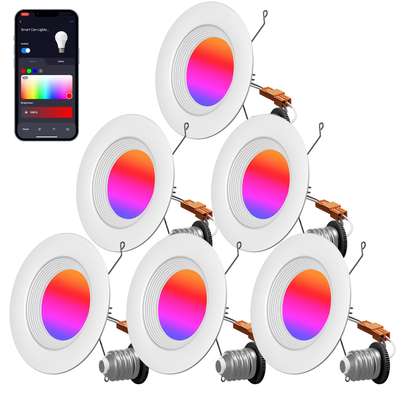 Iluminação Embutida Inteligente Rollin Light De 4 Polegadas 9w 750lm - Pacote Com 6