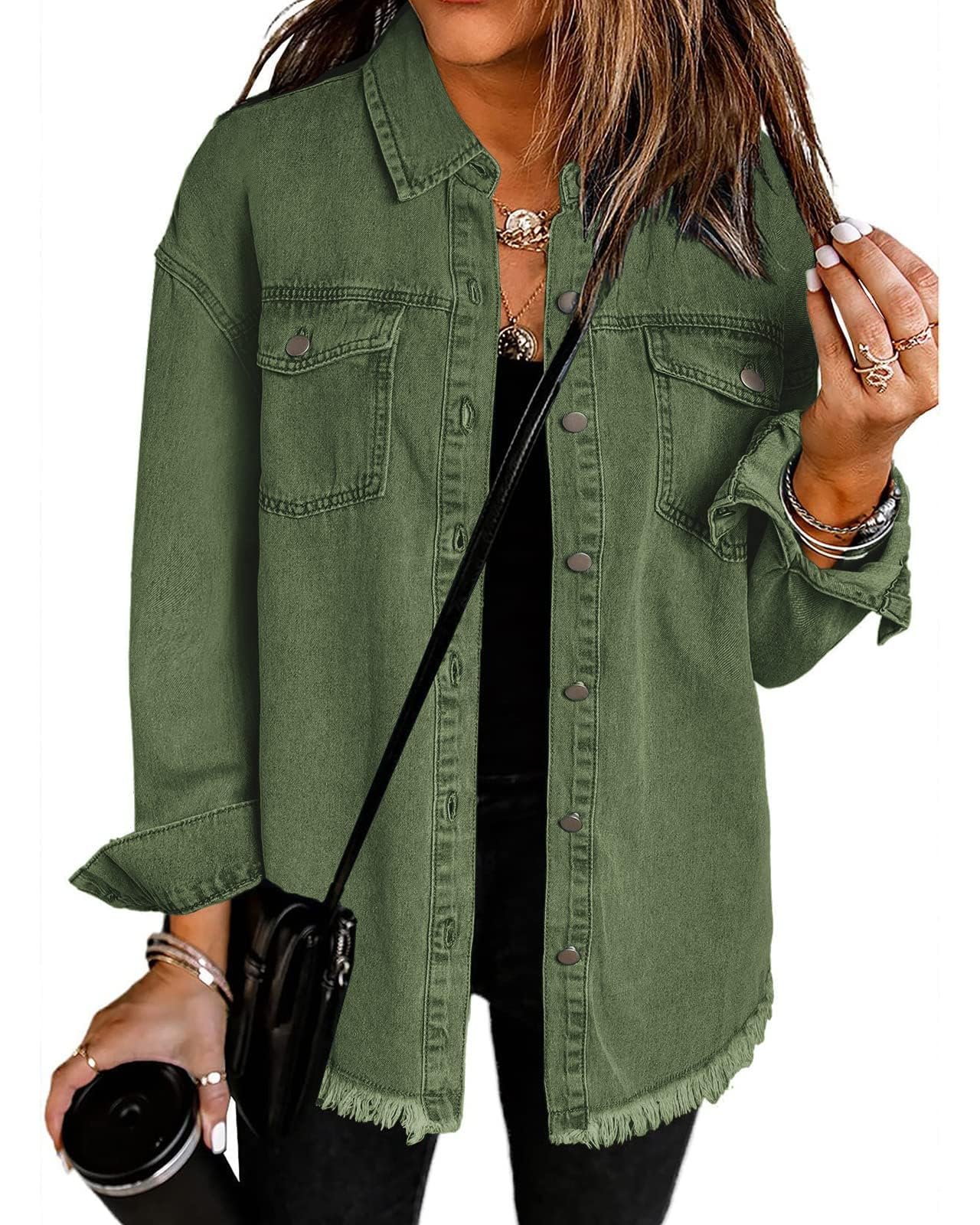 Jaqueta Vetinee Oversized Boyfriend Elm Green Jeans Feminina