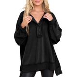 Moletom Feminino Alvaq, Moderno, Outono, Inverno, Decote Em V, Botão, Preto