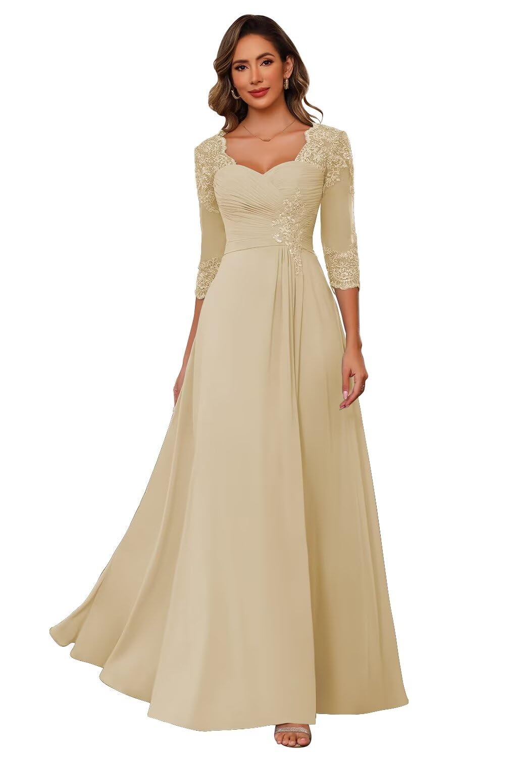 Vestido De Mãe Da Noiva Auspory Lace Appliques Champagne Carrefour