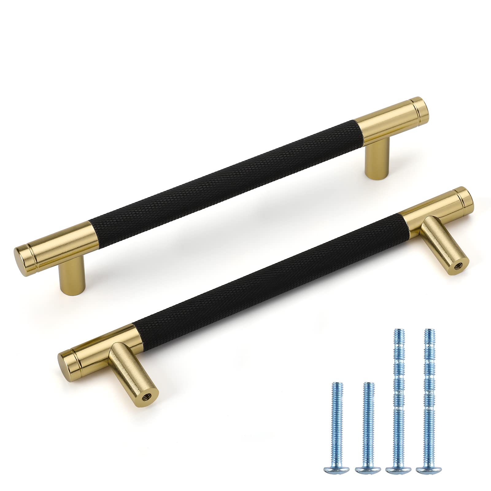 Cabinet Handles Ergy Knurled Drawer Puxa, Pacote Com 30 Unidades Em Preto E Ouro Rosa